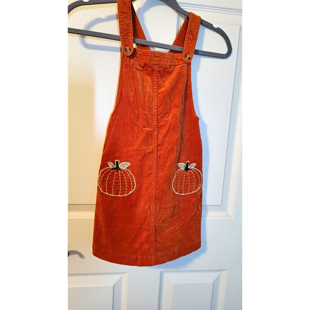 Max Studio Kids Orange Corduroy Pumpkin Embroidered Overall Dress, Girls 6